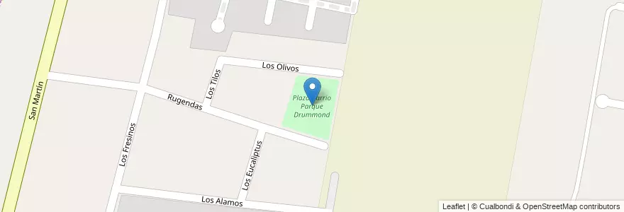 Mapa de ubicacion de Plaza Barrio Parque Drummond en Arjantin, Şili, Mendoza, Departamento Luján De Cuyo, Luján De Cuyo, Distrito Mayor Drummond.