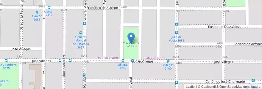 Mapa de ubicacion de Plaza Barrio Patricios en Arjantin, Córdoba, Departamento Capital, Pedanía Capital, Córdoba, Municipio De Córdoba.