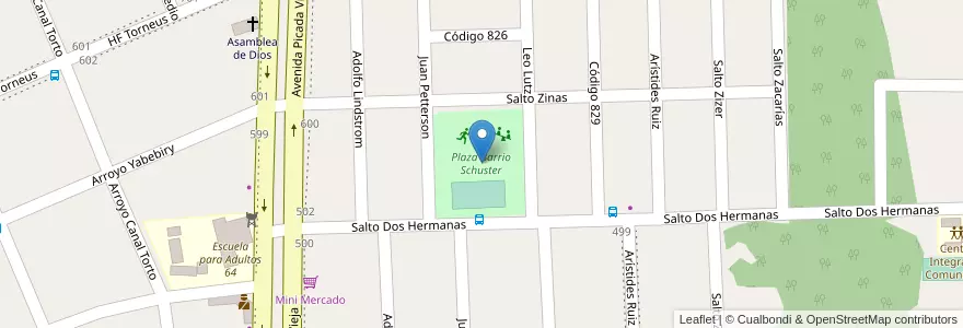 Mapa de ubicacion de Plaza Barrio Schuster en アルゼンチン, ミシオネス州, Departamento Oberá.