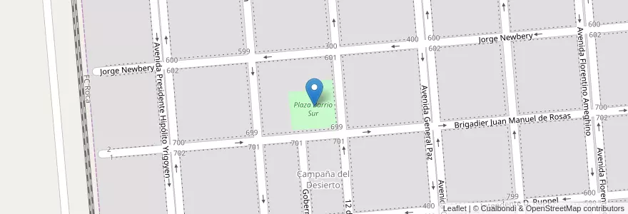 Mapa de ubicacion de Plaza Barrio Sur en アルゼンチン, ブエノスアイレス州, Partido De Tornquist, Tornquist.