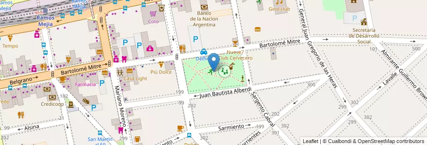 Mapa de ubicacion de Plaza Bartolomé Mitre en アルゼンチン, ブエノスアイレス州, Partido De La Matanza, Ramos Mejía.