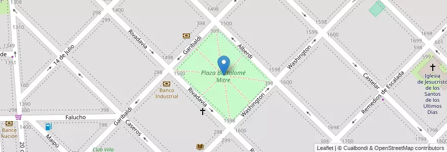 Mapa de ubicacion de Plaza Bartolomé Mitre en アルゼンチン, ブエノスアイレス州, Partido De Bahía Blanca, Bahía Blanca.