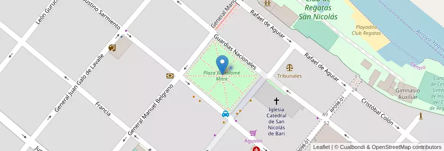 Mapa de ubicacion de Plaza Bartolomé Mitre en 아르헨티나, 부에노스아이레스주, Partido De San Nicolás, San Nicolás De Los Arroyos.