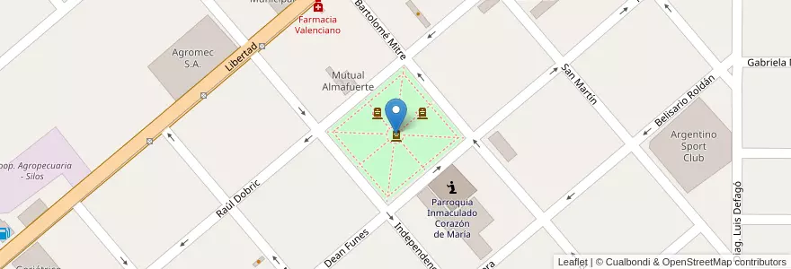 Mapa de ubicacion de Plaza Bartolomé Mitre en 아르헨티나, Córdoba, Departamento Río Segundo, Pedanía Calchín, Municipio De Pozo Del Molle, Pozo Del Molle.