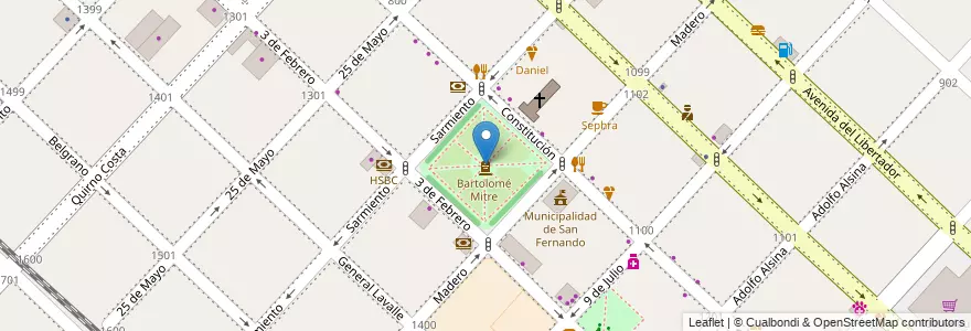 Mapa de ubicacion de Plaza Bartolomé Mitre en Argentinië, Buenos Aires, Partido De San Fernando, San Fernando.