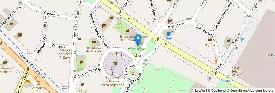 Mapa de ubicacion de Plaza Bélgica, Palermo en Argentine, Ciudad Autónoma De Buenos Aires, Comuna 2, Buenos Aires.