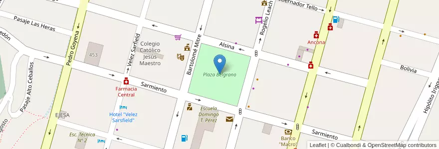 Mapa de ubicacion de Plaza Belgrano en Argentinië, Jujuy, Departamento San Pedro, Municipio De San Pedro De Jujuy.