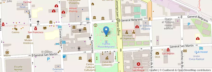 Mapa de ubicacion de Plaza Belgrano en Argentine, Jujuy, Departamento Doctor Manuel Belgrano, Municipio De San Salvador De Jujuy.