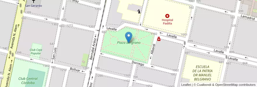 Mapa de ubicacion de Plaza Belgrano en 아르헨티나, Tucumán, San Miguel De Tucumán, Departamento Capital, San Miguel De Tucumán.