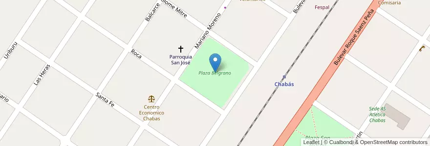 Mapa de ubicacion de Plaza Belgrano en Аргентина, Санта-Фе, Departamento Caseros, Municipio De Chabás.