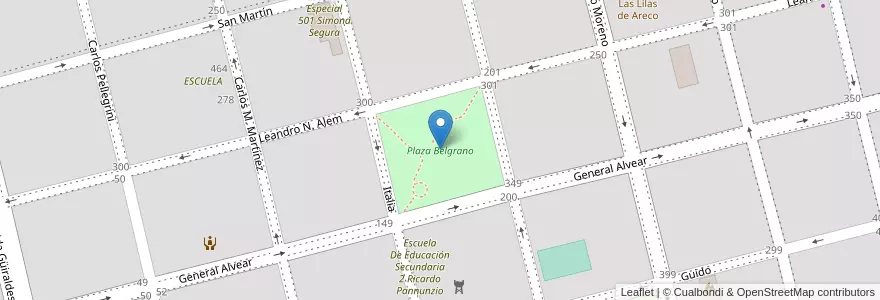Mapa de ubicacion de Plaza Belgrano en アルゼンチン, ブエノスアイレス州, Partido De San Antonio De Areco, San Antonio De Areco.