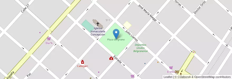Mapa de ubicacion de Plaza Belgrano en 아르헨티나, 부에노스아이레스주, Partido De General Belgrano, General Belgrano.