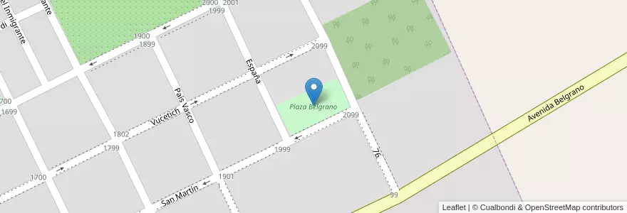 Mapa de ubicacion de Plaza Belgrano en アルゼンチン, ブエノスアイレス州, Partido De Dolores, Dolores.