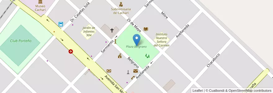 Mapa de ubicacion de Plaza Belgrano en Аргентина, Буэнос-Айрес, Partido De Azul.