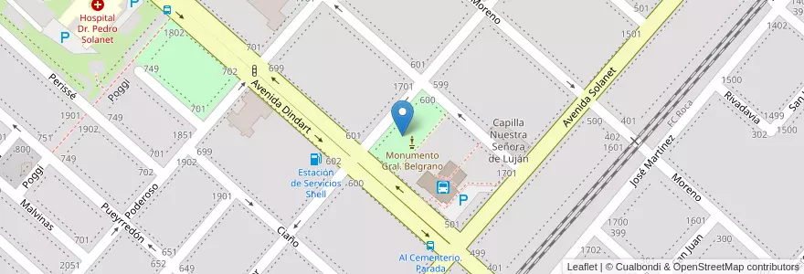 Mapa de ubicacion de Plaza Belgrano en 아르헨티나, 부에노스아이레스주, Partido De Ayacucho, Ayacucho.