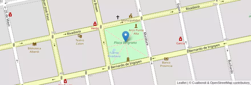 Mapa de ubicacion de Plaza Belgrano en アルゼンチン, ブエノスアイレス州, Partido De Coronel De Marina Leonardo Rosales, Punta Alta.