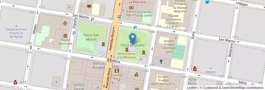 Mapa de ubicacion de Plaza Belgrano en الأرجنتين, ريو نيغرو, General Roca, Departamento General Roca, General Roca.