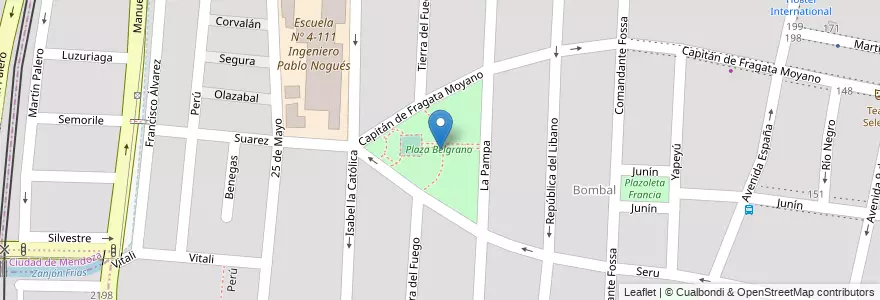 Mapa de ubicacion de Plaza Belgrano en الأرجنتين, تشيلي, Mendoza, Departamento Capital, Sección 2ª Barrio Cívico, Ciudad De Mendoza.