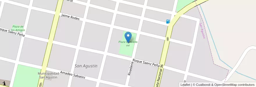 Mapa de ubicacion de Plaza benedito xvi en الأرجنتين, Córdoba, Departamento Calamuchita, Municipio De San Agustín, Pedanía Molinos, San Agustín.