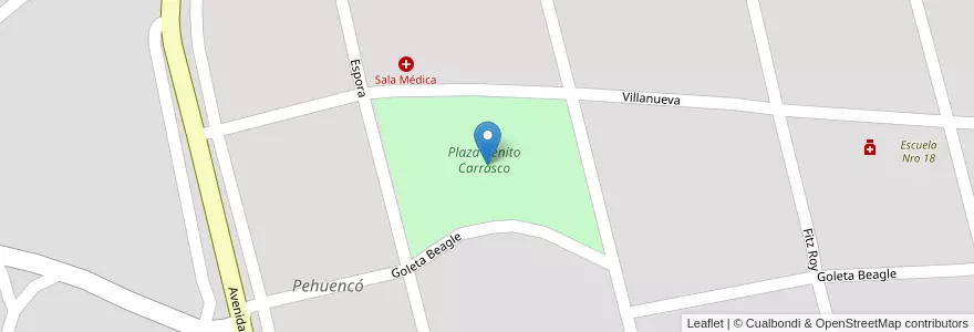 Mapa de ubicacion de Plaza Benito Carrasco en 阿根廷, 布宜诺斯艾利斯省, Partido De Coronel De Marina Leonardo Rosales, Pehuencó.