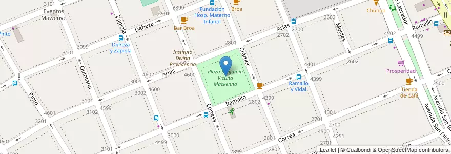 Mapa de ubicacion de Plaza Benjamín Vicuña Mackenna, Saavedra en Argentinien, Ciudad Autónoma De Buenos Aires, Comuna 12, Buenos Aires.