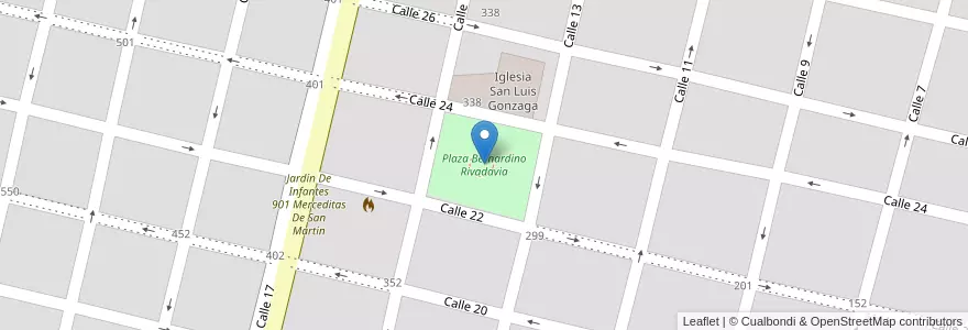 Mapa de ubicacion de Plaza Bernardino Rivadavia en Argentinien, Provinz Buenos Aires, Partido De Mercedes, Mercedes.
