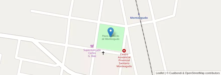Mapa de ubicacion de Plaza Bernardo de Monteagudo en アルゼンチン, トゥクマン州, Departamento Simoca, Municipio De Monteagudo.