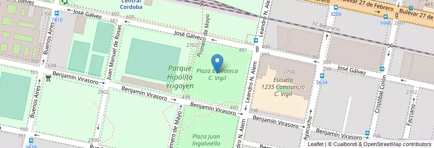 Mapa de ubicacion de Plaza Biblioteca C. Vigil en アルゼンチン, サンタフェ州, Departamento Rosario, Municipio De Rosario, ロサリオ.