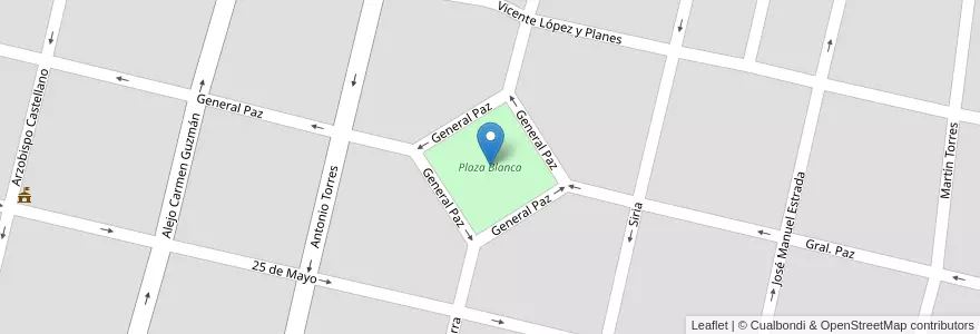 Mapa de ubicacion de Plaza Blanca en Argentinië, Córdoba, Departamento San Javier, Pedanía Dolores, Municipio De Villa Dolores, Villa Dolores.