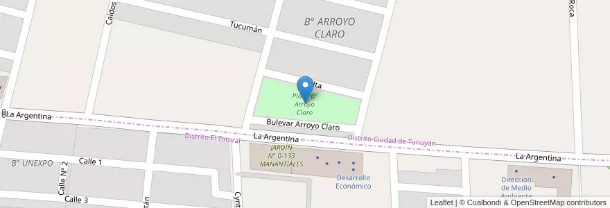 Mapa de ubicacion de Plaza Bº Arroyo Claro en 阿根廷, 智利, Mendoza, Departamento Tunuyán, Distrito El Totoral.