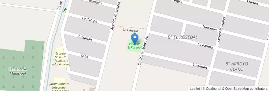 Mapa de ubicacion de Plaza Bº El Rosedal en Arjantin, Şili, Mendoza, Departamento Tunuyán, Distrito Ciudad De Tunuyán.