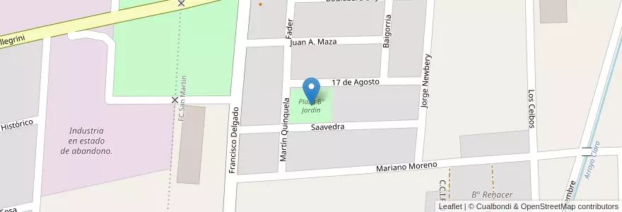 Mapa de ubicacion de Plaza Bº Jardín en Argentina, Cile, Mendoza, Departamento Tunuyán, Distrito Ciudad De Tunuyán.
