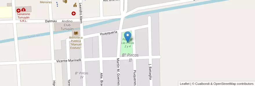Mapa de ubicacion de Plaza Bº Las Pricas 2 y 4 en Argentinië, Chili, Mendoza, Departamento Tunuyán, Distrito Ciudad De Tunuyán.