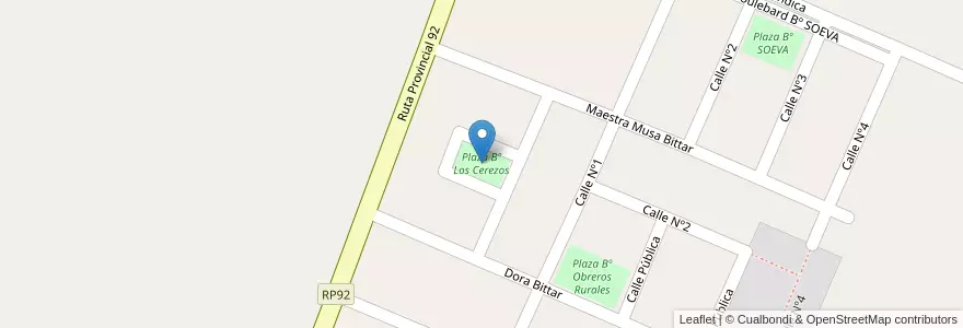 Mapa de ubicacion de Plaza Bº Los Cerezos en Argentinië, Chili, Mendoza, Departamento Tunuyán, Distrito Vista Flores.
