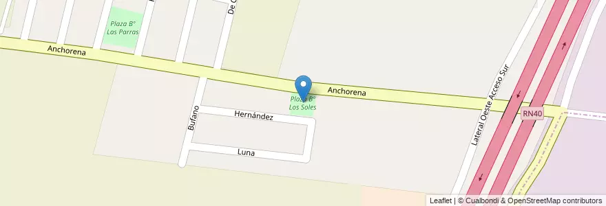 Mapa de ubicacion de Plaza Bº Los Soles en Arjantin, Şili, Mendoza, Departamento Luján De Cuyo, Luján De Cuyo, Distrito Mayor Drummond.