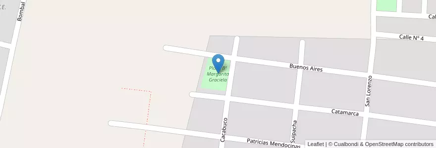 Mapa de ubicacion de Plaza Bº Margarita Graciela en Arjantin, Şili, Mendoza, Departamento Tunuyán, Distrito Ciudad De Tunuyán.