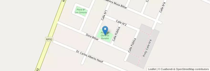 Mapa de ubicacion de Plaza Bº Obreros Rurales en Argentina, Chile, Mendoza, Departamento Tunuyán, Distrito Vista Flores.