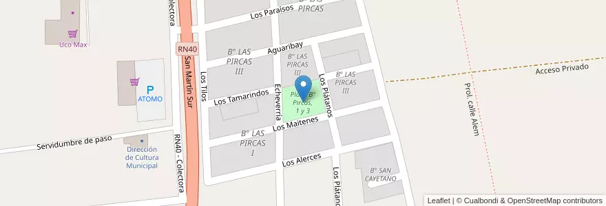 Mapa de ubicacion de Plaza Bº Pircas, 1 y 3 en Argentine, Chili, Mendoza, Departamento Tunuyán, Distrito El Totoral.