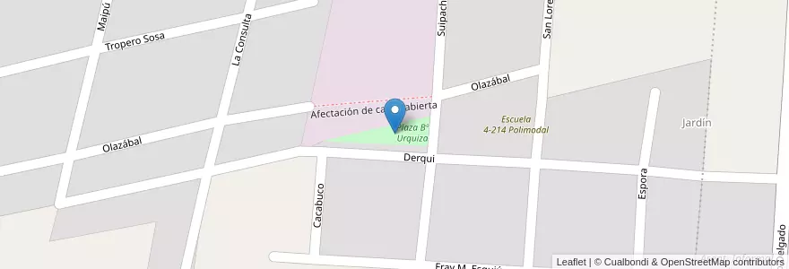 Mapa de ubicacion de Plaza Bº Urquiza en Argentina, Chile, Mendoza, Departamento Tunuyán, Distrito Ciudad De Tunuyán.