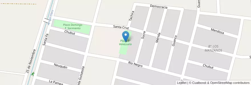 Mapa de ubicacion de Plaza Bº Venezuela en Arjantin, Şili, Mendoza, Departamento Tunuyán, Distrito Ciudad De Tunuyán.