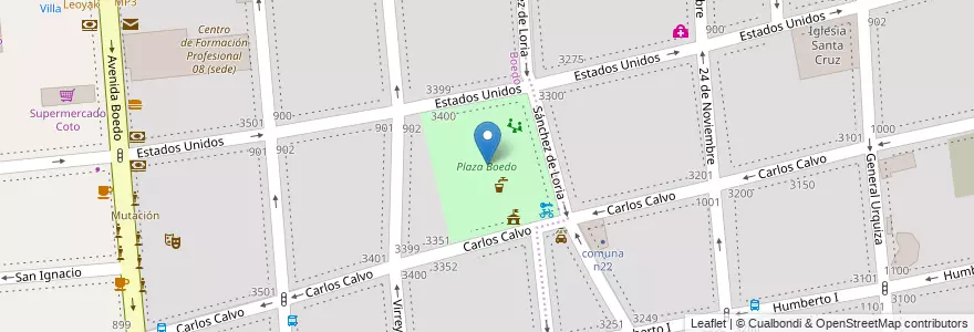 Mapa de ubicacion de Plaza Boedo, Boedo en Argentinië, Ciudad Autónoma De Buenos Aires, Comuna 5, Buenos Aires.