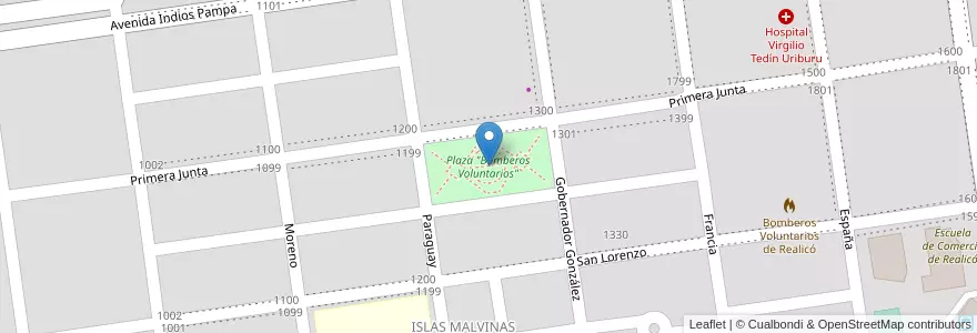 Mapa de ubicacion de Plaza "Bomberos Voluntarios" en Argentinien, La Pampa, Departamento Realicó, Municipio De Realicó, Realicó.