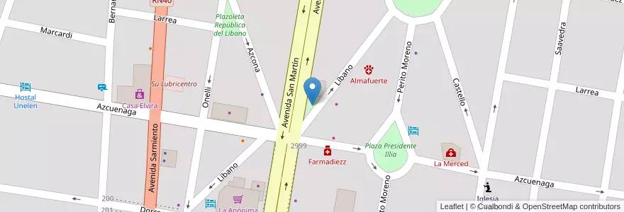 Mapa de ubicacion de plaza bomberos voluntarios en الأرجنتين, تشيلي, ريو نيغرو, Departamento Bariloche, El Bolsón.