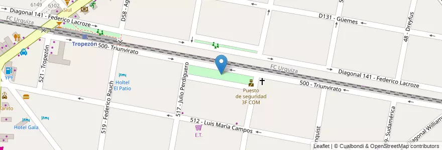 Mapa de ubicacion de Plaza Bomberos Voluntarios en Arjantin, Buenos Aires, Partido De Tres De Febrero.