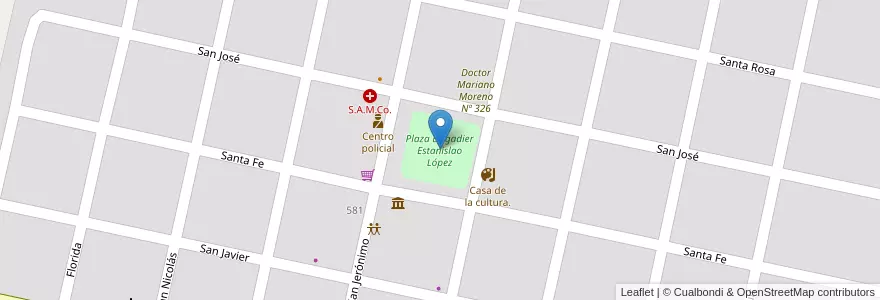 Mapa de ubicacion de Plaza Brigadier Estanislao López en Argentinien, Santa Fe, Departamento Las Colonias, Municipio De San Jerónimo Del Sauce, San Jerónimo Del Sauce.