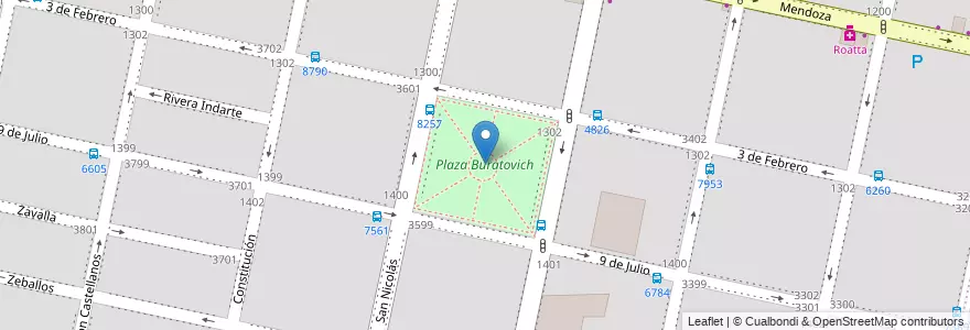 Mapa de ubicacion de Plaza Buratovich en アルゼンチン, サンタフェ州, Departamento Rosario, Municipio De Rosario, ロサリオ.