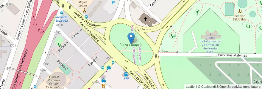 Mapa de ubicacion de Plaza Calabria, Villa Soldati en アルゼンチン, Ciudad Autónoma De Buenos Aires, ブエノスアイレス, Comuna 8.