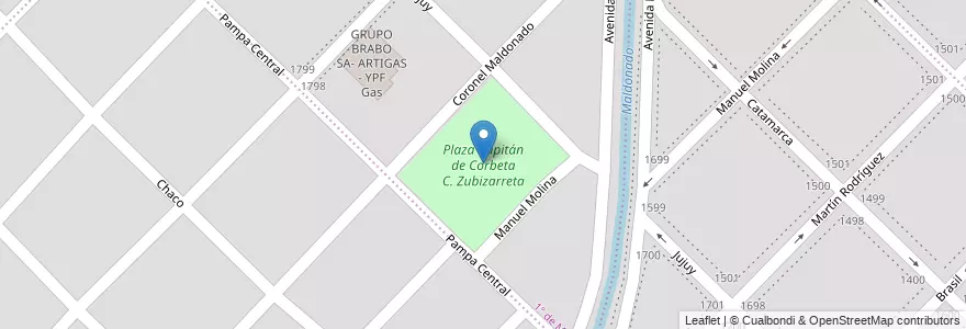 Mapa de ubicacion de Plaza Capitán de Corbeta C. Zubizarreta en アルゼンチン, ブエノスアイレス州, Partido De Bahía Blanca, Bahía Blanca.