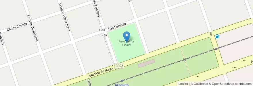 Mapa de ubicacion de Plaza Carlos Casado en Argentina, Santa Fe, Departamento Caseros, Municipio De Arequito.