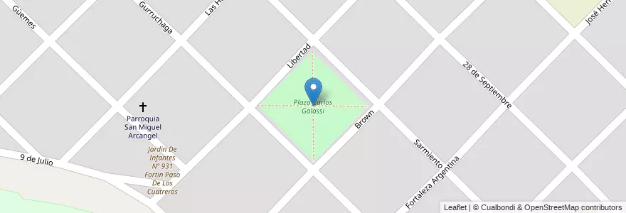 Mapa de ubicacion de Plaza Carlos Galassi en 阿根廷, 布宜诺斯艾利斯省, Partido De Bahía Blanca, General Daniel Cerri.